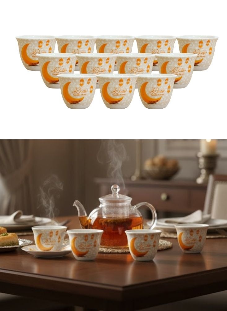 بريميم طقم أكواب شاي مطبوعة بنقشة رمضان كريم مكوّن من اثني عشر كوباً من السيراميك - Image 1